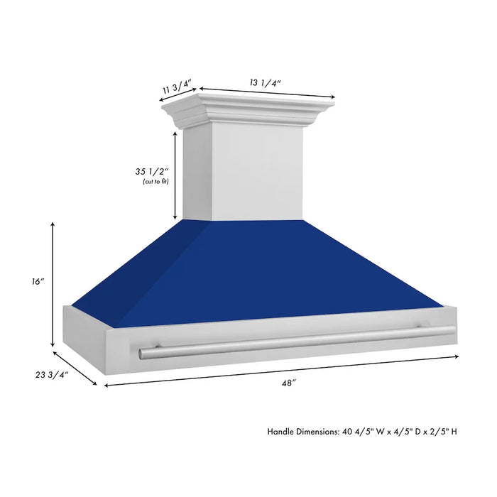 ZLINE 48" Autograph DuraSnow Stainless Blue Wall Range Hood 8654SNX-BG-4809K