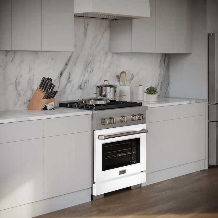 ZLINE 30 In. Gas Range, Stainless Steel, White Matte, SGR-WM-3009K
