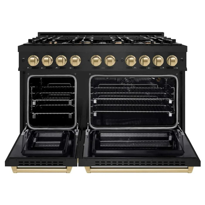 ZLINE 48" Select Gas Range Convection Gas Oven Black Stainless Steel Champagne Bronze HGRBZ-48-CB09K
