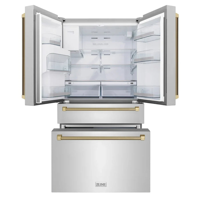 ZLINE Autograph Edition 36" Counter-Depth French Door Refrigerator, Water, Ice Maker, Fingerprint-Resistant Stainless Steel, Helix Handles RFMZ-W-36-KCB09K