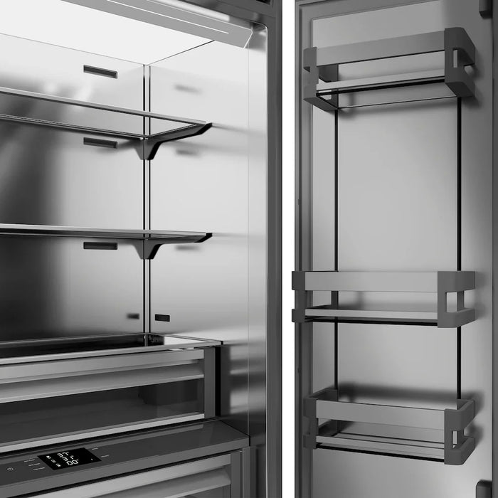 ZLINE 36" French Door Built-In Bottom Freezer Refrigerator, Water Dispenser, Ice Maker, White Matte, Stainless Steel, Accents SRBIVZ-WM-36-CB09K
