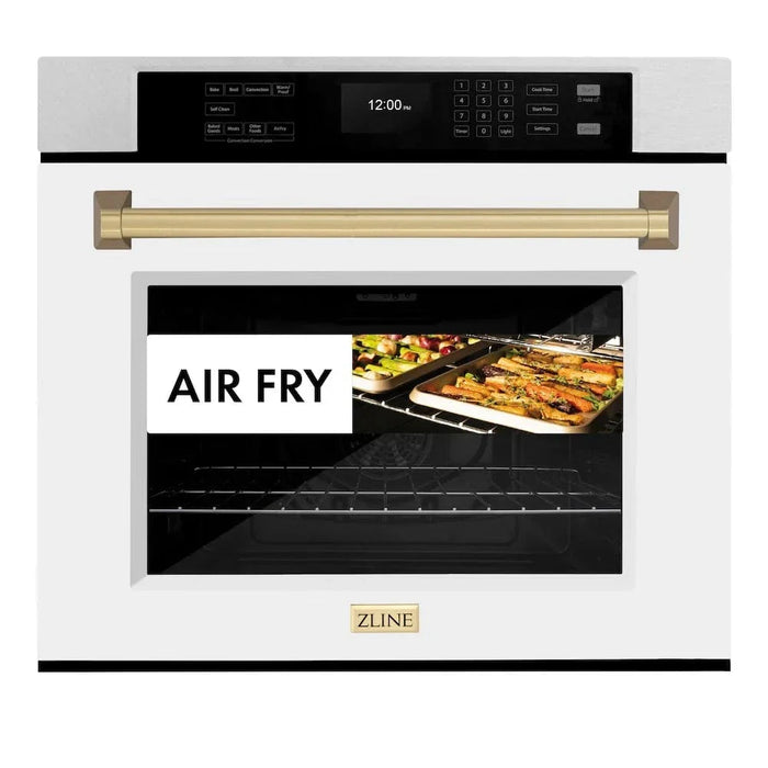 ZLINE 30"Professional True Convection Single Wall Oven, Air Fry, Self Clean, DuraSnow® White Matte, Champagne Bronze WASSZ-WM-30-CB09K