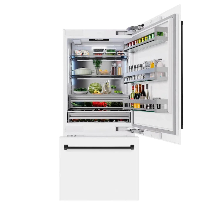 ZLINE 36" Built-In Bottom Freezer Refrigerator,Water Dispenser, Ice Maker, White Matte Matte Black RBITZ-WM-36-MB09K