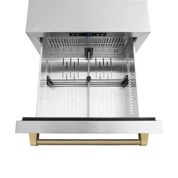 ZLINE Autograph Edition 24" Touchstone 168 Can Outdoor-Rated Dual Refrigerator Drawer, Stainless Steel Doors, Helix Handle RDSOZ-ST-24-KCB09K