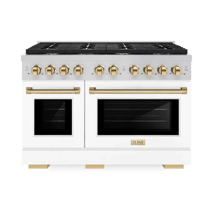 ZLINE 48"Gas Range, Convection Oven White, Gold, SGRZ-WM-48-G09K