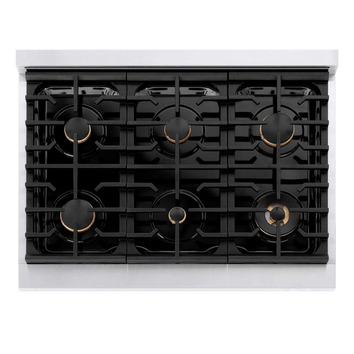 ZLINE 36"Paramount Dual Fuel Range DuraSnow® White Matte, Champagne Bronze SDRSZ-WM-36-CB09K