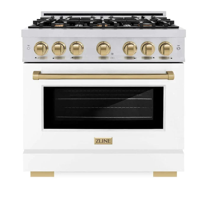 ZLINE 36" Select Gas Range Convection Gas Oven Stainless Steel White Matte Doors Champagne Bronze HGRZ-WM-36-CB09K