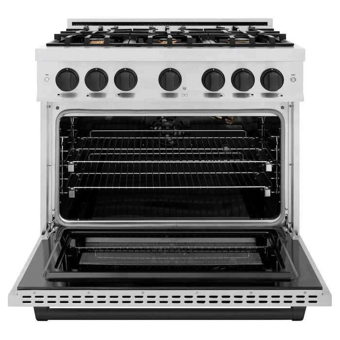 ZLINE 36" Select Gas Range Convection Gas Oven DuraSnow® Stainless Steel Matte Black HGRSZ-36-MB09K