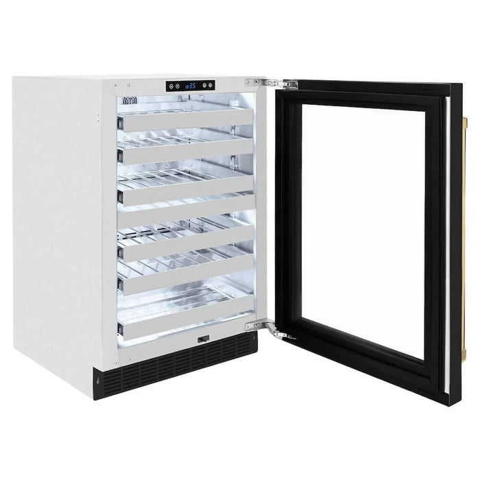 ZLINE 24" Touchstone Dual Zone 44 Bottle Wine Cooler Black Matte Glass Door Polished Gold Handle RWDOZ-BLM-24-G09K