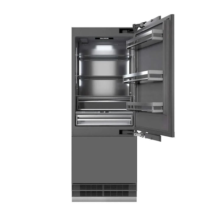ZLINE 30" Panel Ready Built-In Bottom Freezer Refrigerator, Water Dispenser, Ice Maker, Graphite Gray Interior GRBIV-3009K