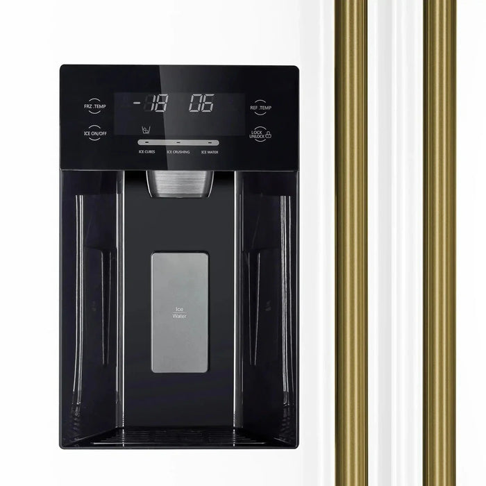 Forno Espresso Salerno 36"Side-by-Side Refrigerator, Water Dispenser, White with Antique Brass Handle FFRBI1844-36WHT09K
