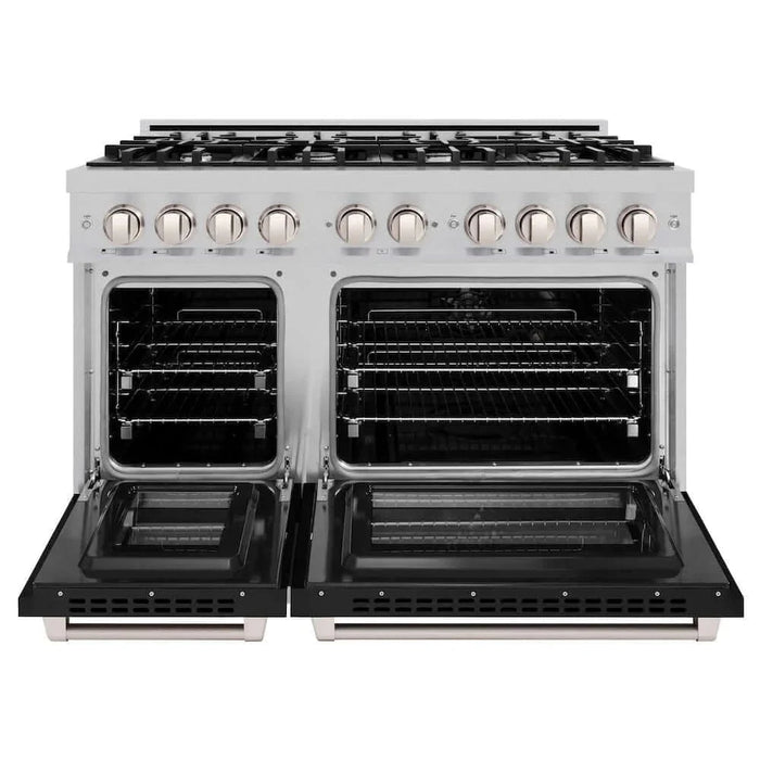 ZLINE 48" Select Dual Fuel Range Gas Cooktop Electric Convection Oven DuraSnow® Stainless Steel Black Matte Door HDRS-BLM-4809K