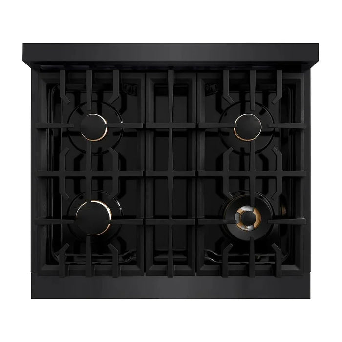 ZLINE 30" Dual Fuel Range, Gas Cooktop, Electric Convection Oven Black Stainless Steel, Champagne Bronze CDRBZ-30-CB09K