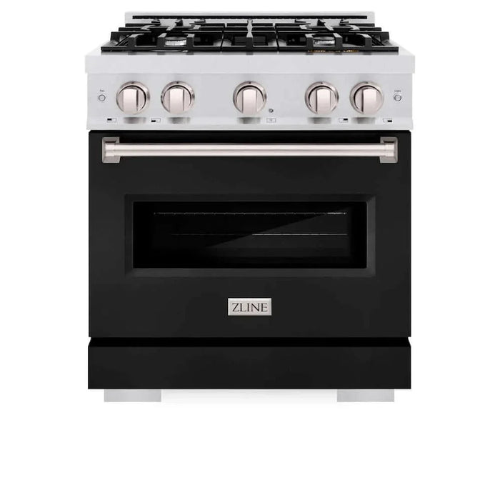 ZLINE 30" Classic Gas Range, Convection Gas Oven DuraSnow® Stainless Steel, Black Matte Door CGRS-BLM-3009K