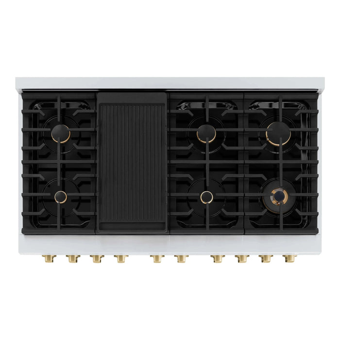 ZLINE 48"Paramount Dual Fuel Range White Matte Champagne Bronze SDRZ-WM-48-CB09K