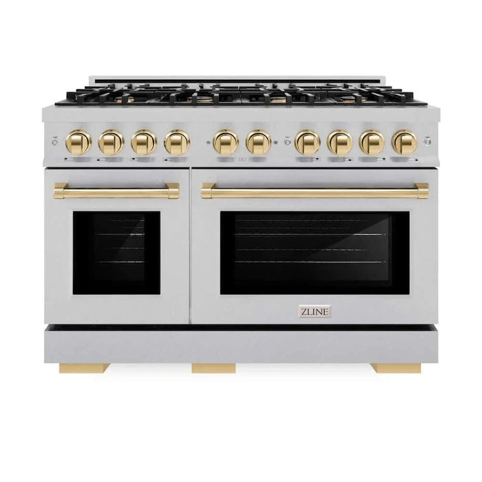 ZLINE 48" Select Dual Fuel Range Gas Cooktop Electric Convection Oven DuraSnow® Stainless Steel Gold HDRSZ-48-G09K