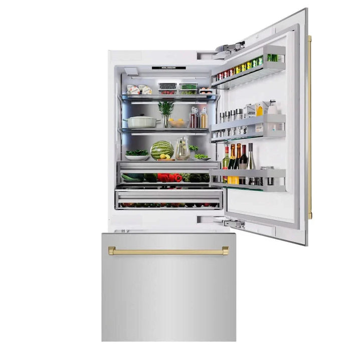 ZLINE 36" Built-In Bottom Freezer Refrigerator,Water Dispenser, Ice Maker, Champagne Bronze RBITZ-304-36CB09K