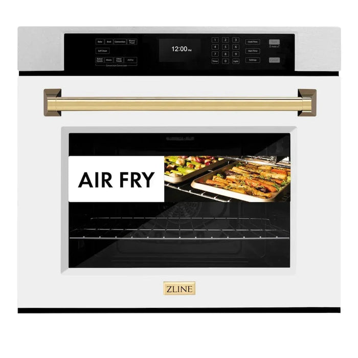 ZLINE 30"Professional True Convection Single Wall Oven, Air Fry, Self Clean, DuraSnow® White Matte, Gold WASSZ-WM-30-G09K