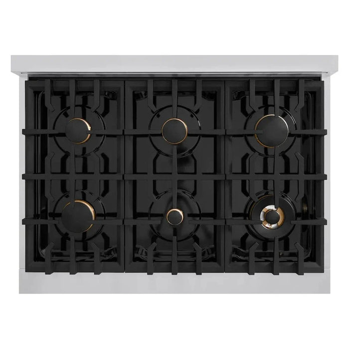 ZLINE 36" Dual Fuel Range, Gas Cooktop, Electric Convection Oven Stainless Steel, Black Matte Door Champagne Bronze CDRZ-BLM-36-CB09K