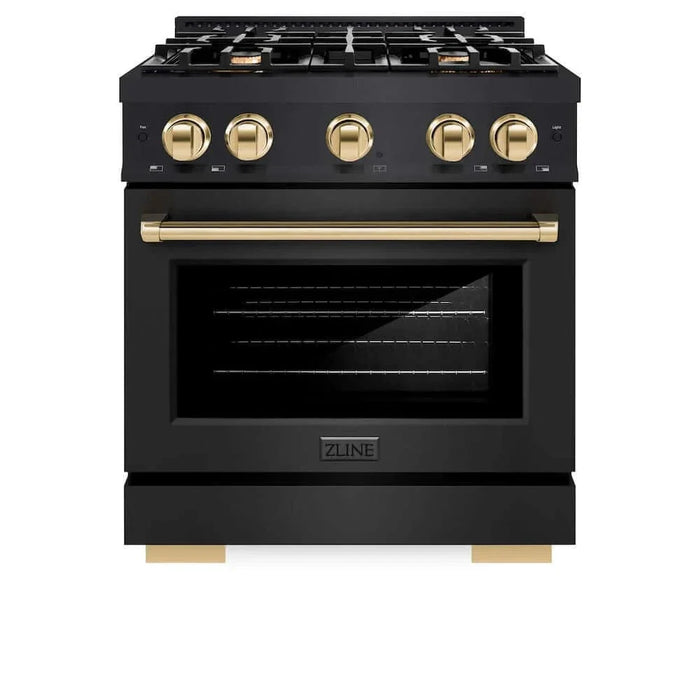 ZLINE 30" Select Dual Fuel Range Gas Cooktop Electric Convection Oven Black Stainless Steel Gold HDRBZ-30-G09K