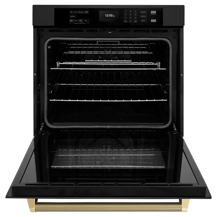 ZLINE Autograph Edition 30" Professional True Convection Single Wall Oven, Air Fry, Self Clean, Black Stainless Steel, Helix Handles WASBZ-30-KCB09K