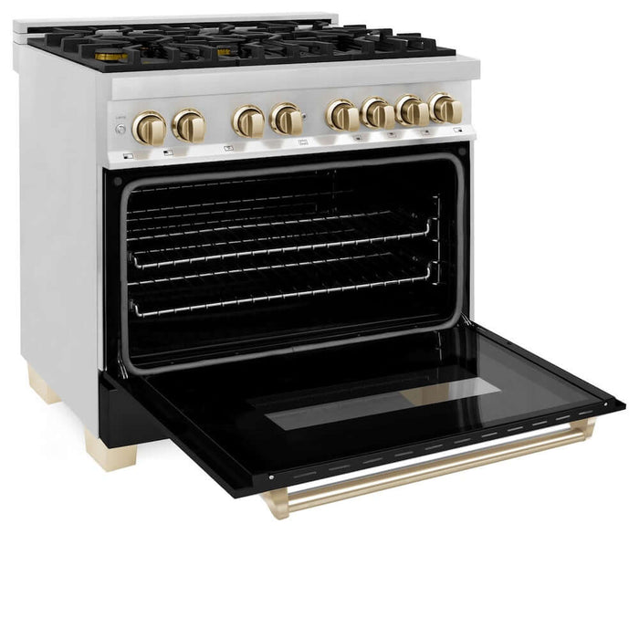 ZLINE 36" Autograph Dual Fuel Range, Black, Gold, RAZ-BLM-36-G09K