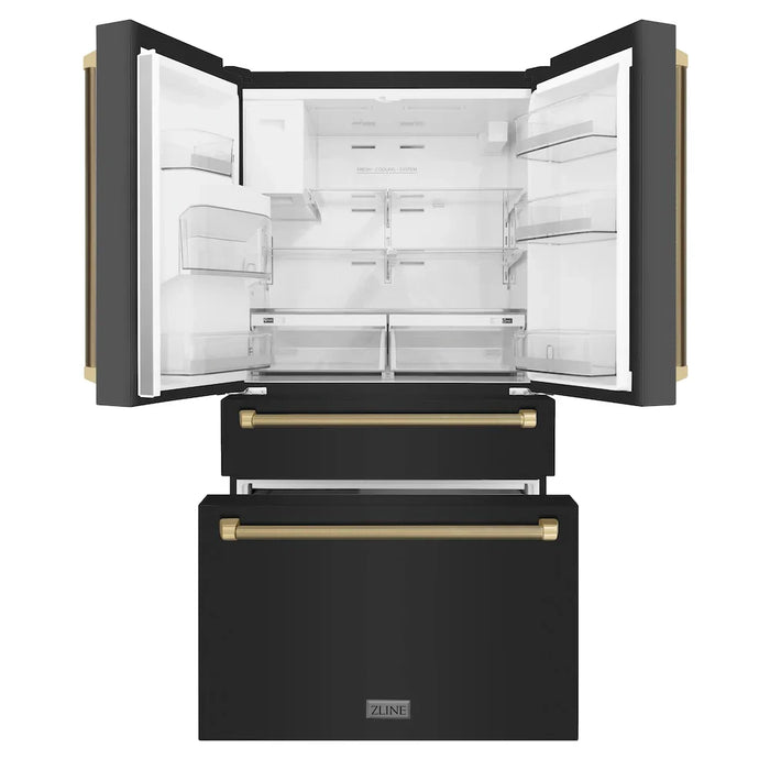 ZLINE Autograph Edition 36" Standard-Depth French Door External Water Dispenser Refrigerator, Dual Ice Maker, Fingerprint-Resistant Black Stainless Steel, Helix Handles RSMZ-W36-BS-KCB09K
