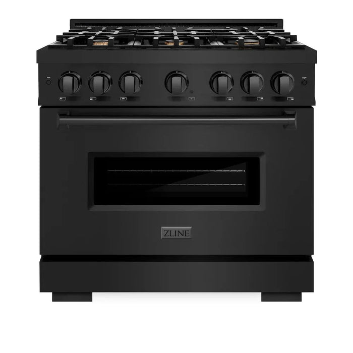 ZLINE 36" Dual Fuel Range, Gas Cooktop, Electric Convection Oven Black Stainless Steel Brass Burners, CDRB-BR-3609K