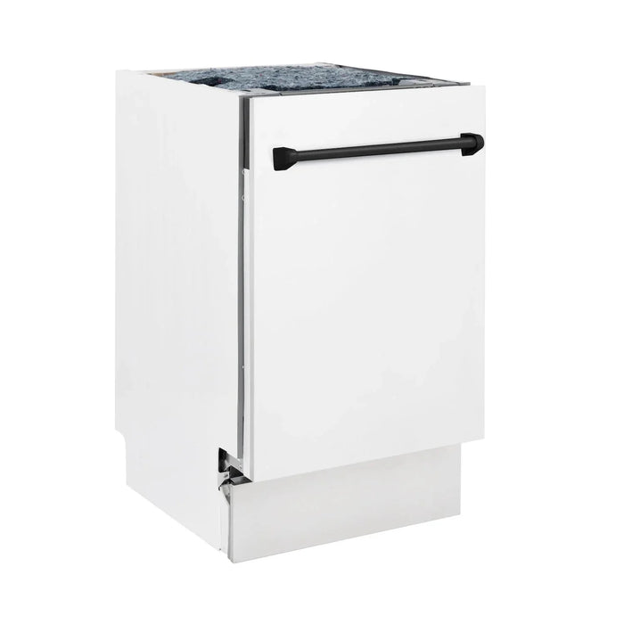 ZLINE Autograph 18" Dishwasher White Door, Black Handle DWVZ-WM-18-MB09K