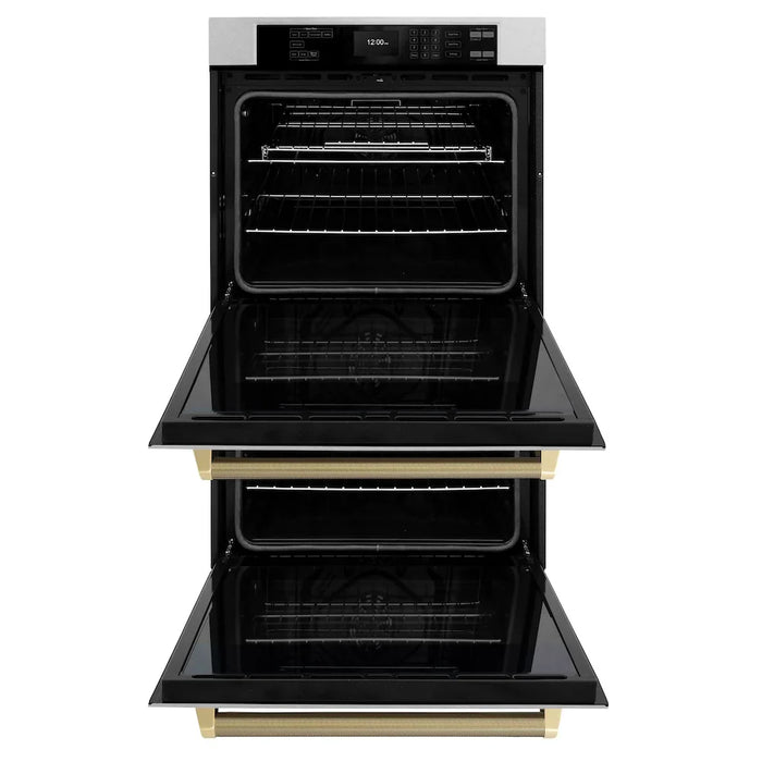 ZLINE Autograph Edition 30" Professional True Convection Double Wall Oven, Air Fry, Self Clean, Stainless Steel, Helix Handles WADZ-30-KCB09K