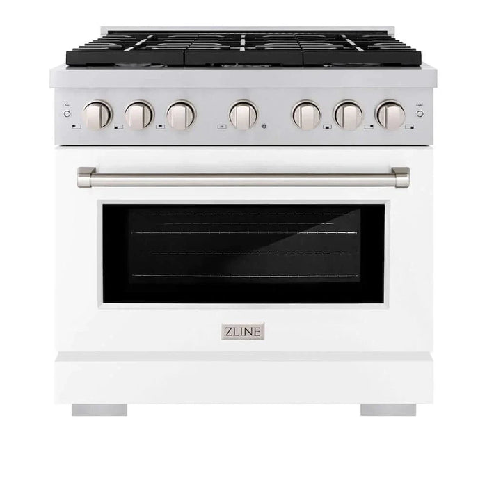 ZLINE 36 In. Gas Range, Stainless Steel, White Matte, SGR-WM-3609K