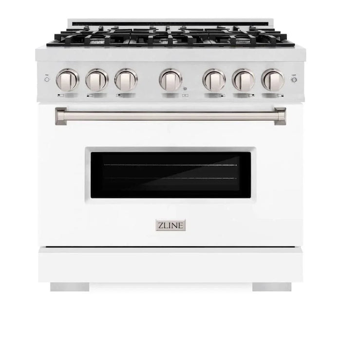 ZLINE 36" Dual Fuel Range, Gas Cooktop, Electric Convection Oven DuraSnow® Stainless Steel, White Matte Door CDRS-WM-3609K