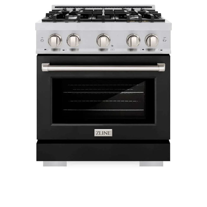 ZLINE 30" Select Dual Fuel Range Gas Cooktop Electric Convection Oven Stainless Steel Black Matte Door HDR-BLM-3009K