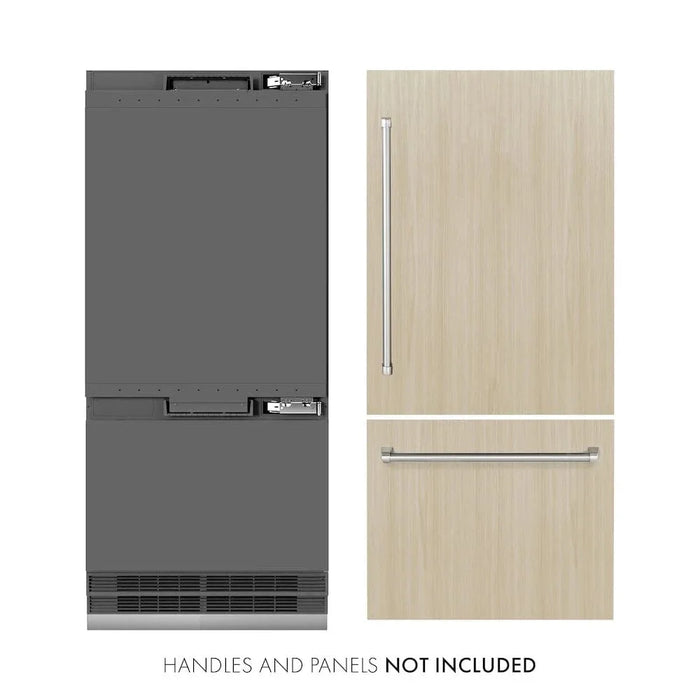 ZLINE 36" Panel Ready Built-In Bottom Freezer Refrigerator,Water Dispenser, Ice Maker,Graphite Gray GRBIT-3609K
