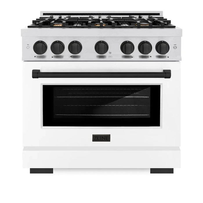 ZLINE 36" Select Dual Fuel Range Gas Cooktop Electric Convection Oven DuraSnow® Stainless Steel White Matte Door Matte Black HDRSZ-WM-36-MB09K