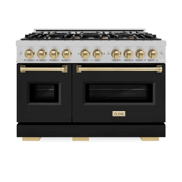 ZLINE 48"Classic Gas Range, Convection Gas Oven, Satin Stainless Steel, Black Matte Door, Accents CGRSZ-BLM-48-CB09K