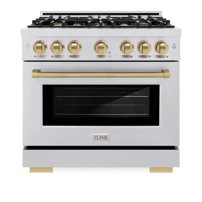 ZLINE 36" Select Dual Fuel Range Gas Cooktop Electric Convection Oven DuraSnow® Stainless Steel Champagne Bronze HDRSZ-36-CB09K