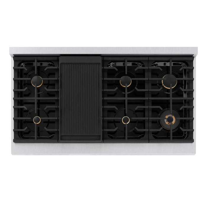 ZLINE 48"Paramount Dual Fuel Range DuraSnow® White Matte, Matte Black SDRSZ-WM-48-MB09K