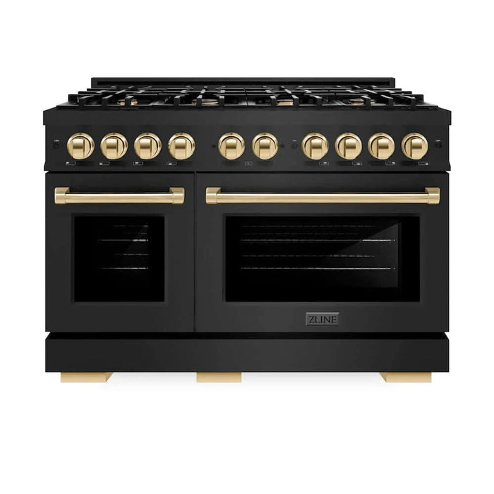 ZLINE 48" Select Dual Fuel Range Gas Cooktop Electric Convection Oven Black Stainless Steel Polished Gold HDRBZ-48-G09K