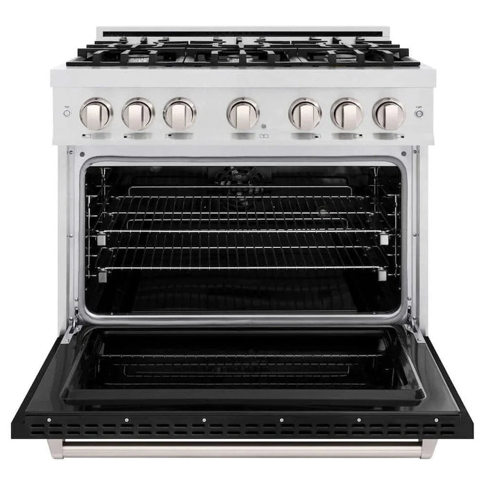 ZLINE 36" Dual Fuel Range, Gas Cooktop, Electric Convection Oven DuraSnow®Stainless Steel, Black Matte Door CDRS-BLM-3609K