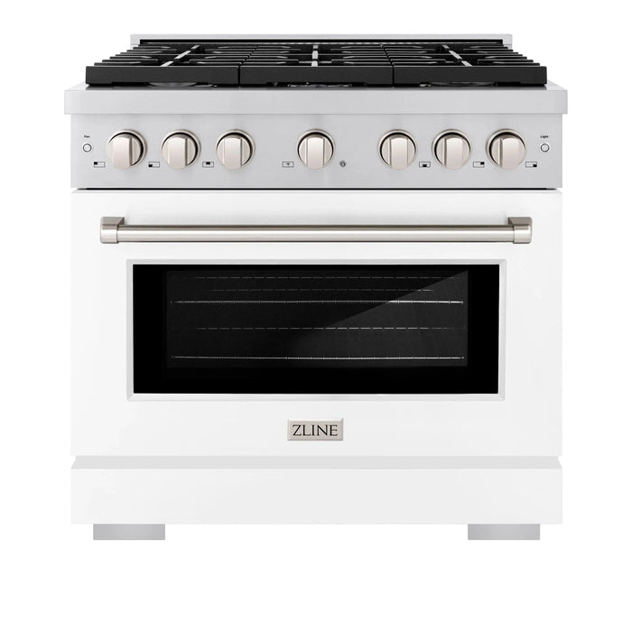 ZLINE 36"Paramount Dual Fuel Range Stainless Steel, White Matte, SDR-WM-3609K