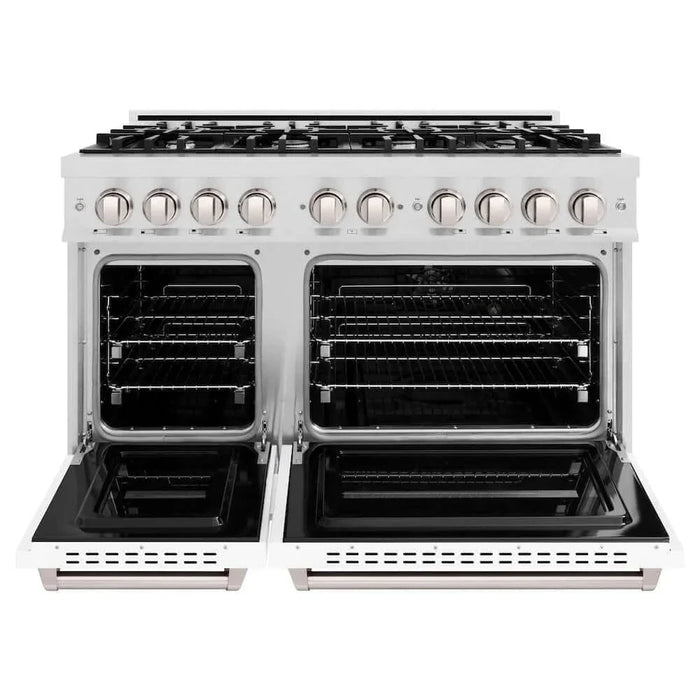 ZLINE 48" Dual Fuel Range, Gas Cooktop, Electric Convection Oven DuraSnow® Stainless Steel, White Matte Door CDRS-WM-4809K