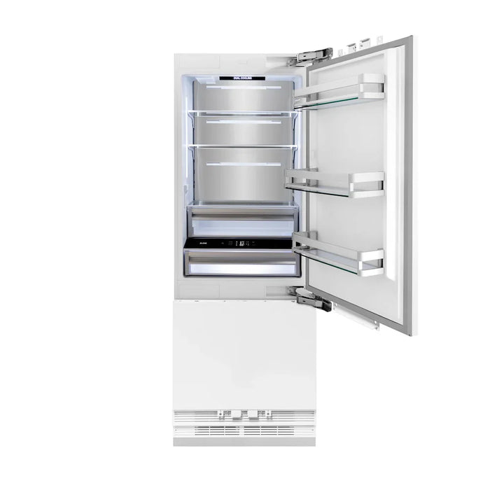 ZLINE Autograph Edition 30" Panel Ready Built-In Bottom Freezer Refrigerator, Water Dispenser, Ice Maker, Accents RBIVZ-30-CB09K
