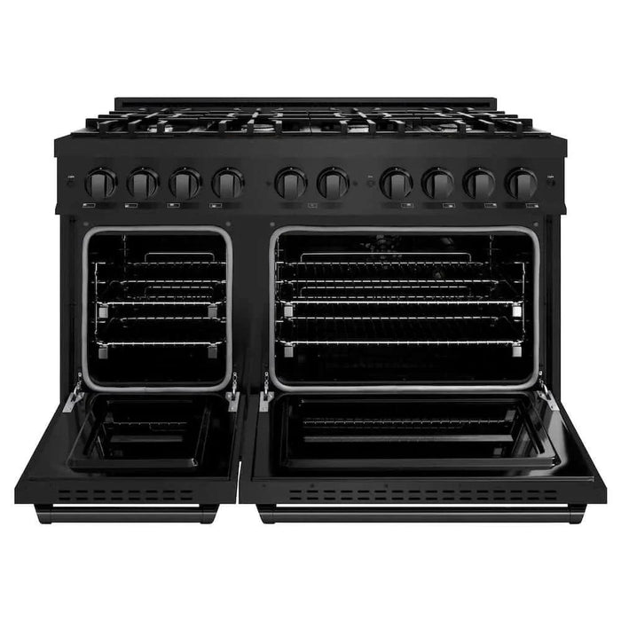 ZLINE 48" Dual Fuel Range, Gas Cooktop, Electric Convection Oven Black Stainless Steel, CDRB-4809K