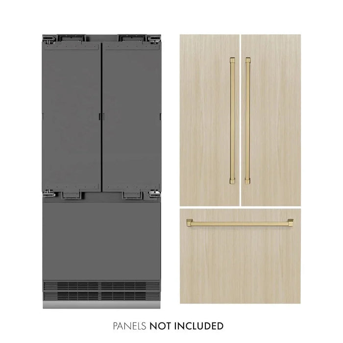 ZLINE 36" Panel Ready Built-In Bottom Freezer Refrigerator,Water Dispenser, Ice Maker,Graphite Gray, Champagne Bronze GRBIVZ-36-CB09K