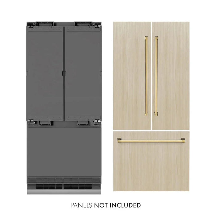 ZLINE 36" Panel Ready Built-In Bottom Freezer Refrigerator,Water Dispenser, Ice Maker,Graphite Gray, Gold GRBIVZ-36-G09K
