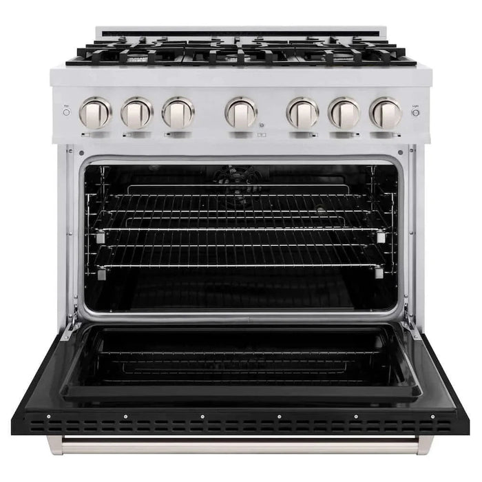 ZLINE 36" Dual Fuel Range, Gas Cooktop, Electric Convection Oven Stainless Steel, Black Matte Door CDR-BLM-3609K