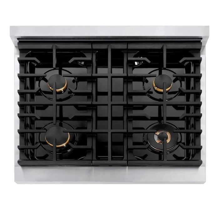 ZLINE 30"Gas Range, Convection Oven White Matte, Polished Gold, SGRZ-WM-30-G09K