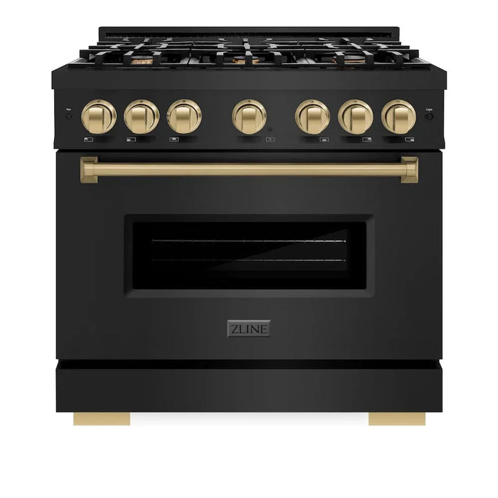 ZLINE 36" Dual Fuel Range, Gas Cooktop, Electric Convection Oven Black Stainless Steel, Champagne Bronze CDRBZ-36-CB09K
