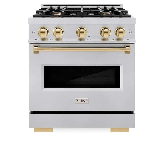 ZLINE 30" Dual Fuel Range, Gas Cooktop, Electric Convection Oven Stainless Steel, Gold CDRZ-30-G09K